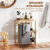 HOMCOM Coș pentru rufe cu sac detașabil și rafturi cu lamele din bambus, 50x32x70 cm, Gri(m-4)