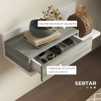HOMCOM Dulap de Hol 2 în 1 cu Oglindă de Perete 75x3,5x75 cm și Sertar 75x30,5x20 cm, Gri și Alb(m-9)