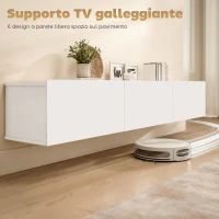 HOMCOM Mobile Porta TV fino a 82" Sospeso con 3 Armadietti a Ribalta e Ante Soft Close, Bianco(m-4)