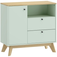 HOMCOM Buffet salon, meuble de rangement avec porte, 2 tiroirs, compartiment ouvert et étagère réglable, vert clair et chêne