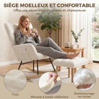 HOMCOM Fauteuil à Bascule avec Repose-Pieds, Rocking Chair en Tissu Bouclette, Assise Rembourrée, Dossier Large, Crème(m-5)
