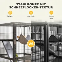 PawHut Gaiola para pequenos animais 4 andares com bandeja elevável Rampas Rede Rodízios Plataformas 52x52x115 cm Cinza(m-4)