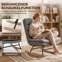 HOMCOM Schaukelstuhl Schaukelsessel mit Leinenoptik, Lendenkissen, hoher Rücken, breite Sitzfläche, Doppelpolsterung, Hellgrau(m-4)