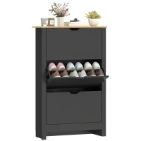 HOMCOM Armoire à Chaussures 3 Portes abattantes 2 Compartiments Panneaux Particules noir chêne(m-12)