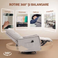 HOMCOM Fotoliu Masaj Reclinabil cu Încălzire Rotativ din Chenille cu Suport pentru Picioare și Telecomandă, Gri Deschis(m-6)