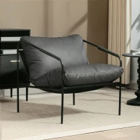 HOMCOM Fotoliu de Living din Piele PU și Cadru Metalic cu Perne Groase, 74,5x75x77 cm, Gri Cărbune(m-2)
