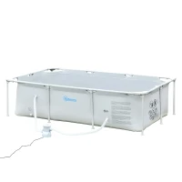 Outsunny Piscine Tubulaire Hors Sol rectangulaire Cadre en métal avec Filtre 252L x 152l x 65H cm Gris(m-11)