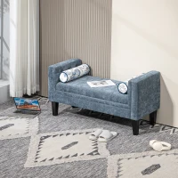 HOMCOM Bancă pentru capătul patului cu brațe tapițate și 2 perne, din chenille și lemn, 115.5x45x56 cm, gri și negru(m-10)
