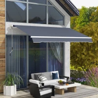 Outsunny Copertină Retractabilă pentru Exterior cu Manivelă, 360x250 cm, Gri(m-8)