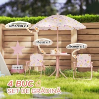 AIYAPLAY Set de Grădină pentru Copii 2-5 Ani cu Măsuță Rotundă, 2 Scaune Pliabile și o Umbrelă, Roz(m-4)