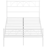 HOMCOM Cama de Casal com Cabeceira de Ripas de Aço e Espaço de Arrumação Debaixo da Cama Carga 330 kg 141,5x198x98 cm Branca(m-11)