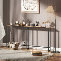 HOMCOM Tavolo Consolle in Stile Industriale con Stazione di Ricarica, in Legno e Acciaio, 160x20x80 cm, Marrone(m-10)