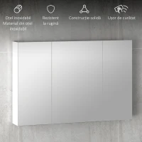 kleankin Dulap Suspendat de Baie cu 3 Uși cu Oglindă și Rafturi Reglabile din Lemn 90x13.5x60 cm, Alb(m-7)