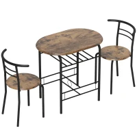 HOMCOM Essgruppe 3-teilig, Küchentisch und Stühle für 2 Personen mit Regal, Wohnzimmer, Rustikal-Braun Holz-Optik(m-1)