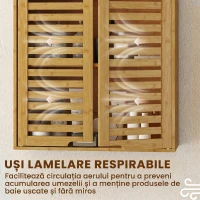 HOMCOM Dulap Suspendat pentru Baie cu Raft Interior Reglabil și Uși Tip Obloane, din Bambus, 60x20x60 cm, Culoare Lemn(m-4)