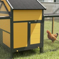 PawHut Galinheiro Abrigo para Pequenos Animais 2 Recintos Externos, 1 Caixa de Nidificação, 2 Rampas, Telhado Asfaltado, Resistente ao Tempo, Amarelo(m-5)