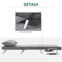 HOMCOM Fotoliu Pat Single cu Spătar Reglabil pe 5 Nivele și Pernă, din Material Textil, Gri Deschis(m-7)