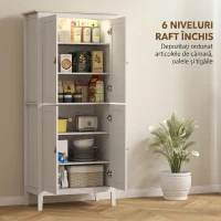 HOMCOM Bufet Înalt de Bucătărie, Dulap cu Lumină LED, Reglabil în 3 Culori, Rafturi Ajustabile, Alb(m-5)