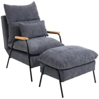 HOMCOM Poltrona Relax com Apoio para os Pés Poltrona Reclinável com Encosto Ajustável Estofada em Veludo 68x91,5x88cm Cinza(m-11)
