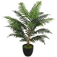 HOMCOM Plantă Artificială de Ferigă cu 20 de Frunze din PEVA, Ramuri Flexibile, Ghiveci Negru din PP și Ciment, Verde(m-11)