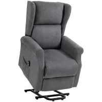 HOMCOM Fotoliu Reclinabil cu Funcție de Ridicare și Telecomandă, din Material cu Aspect de In, 74x94x111 cm, Gri Închis(m-1)