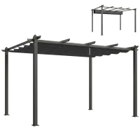 Outsunny Pergolă Gazebo 4x3 m cu 8 orificii de drenaj, din aluminiu, metal și poliester, gri închis(m-11)