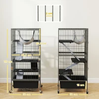 PawHut Gaiola para pequenos animais 4 andares com bandeja elevável Rampas Rede Rodízios Plataformas 52x52x115 cm Cinza(m-3)