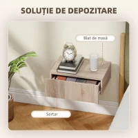 HOMCOM Set de 2 noptiere suspendate moderne cu sertar din lemn, 40x30x15cm, stejar(m-5)