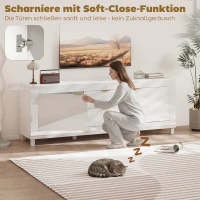 HOMCOM TV-Schrank für Fernseher bis zu 75 Zoll, modernes Entertainment-Center mit 2 Schränken und 2 Schubladen, Hochglanz Weiß(m-6)