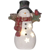 HOMCOM Weihnachtsdeko, Schneemann mit Vogel, 4 warmweiße LEDs, batteriebetrieben, 25 x 15,5 x 38 cm(m-1)