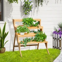 Outsunny Étagère échelle à Fleurs en Bois Sapin, Étagère à Fleurs Supports de Pots Porte Plante 4 Niveaux pour Intérieur Balcon Jardin Terrasse(m-9)
