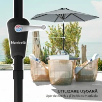 Outsunny Umbrelă de grădină înclinabilă, 2.3x2m, cu deschidere cu manivelă și 6 spițe, gri(m-4)