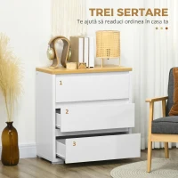 HOMCOM Comodă cu 3 Sertare din PAL Alb pentru Dormitor, Birou și Living, 70Lx37x75cm(m-5)
