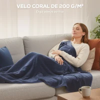 HOMCOM Manta Elétrica Grande Manta Térmica Sofá de Coralina com 10 Níveis de Temperatura e Temporizador 180x130 cm Azul(m-4)