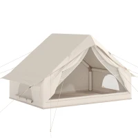 Outsunny Inflatable Tent Waterproof for Camping Blow Up Tent with Pump Carry Bag for 2-4 Person, Beige(m-1)