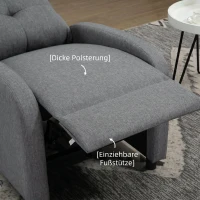 HOMCOM Fotoliu Reclinabil 155° max cu Tapițerie din Material Textil cu Aspect de In, Gri, și Suport pentru Picioare, 67x87x98 cm(m-6)