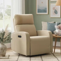 HOMCOM Fotoliu Reclinabil Electric din Catife cu Suport pentru Picioare, Tetieră Reglabilă și Porturi, 80x93x103 cm, Bej(m-10)