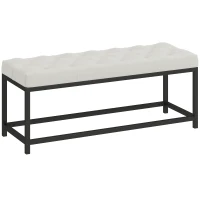 HOMCOM Banco Pie de Cama Tapizado en Terciopelo Diseño Capitoné Base de Metal para Dormitorio Entrada Salón Crema(m-1)