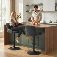 HOMCOM Bar Stools Adjustable Swivel Kitchen Chairs with Backrest Set of 2 for Kitchen Island Black(m-2)