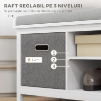 HOMCOM Bancă pentru Pantofi cu Raft Reglabil pe 3 Niveluri și 2 Sertare, din PAL, 105x35x47 cm, Alb și Gri(m-6)