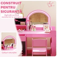 AIYAPLAY Set Măsuță de Machiaj pentru Copii 3-8 Ani 2 în 1 cu Oglindă și Scaun, Roz(m-7)