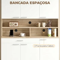 HOMCOM Armário de Cozinha Alto com 6 Portas e Grande Gaveta Prateleiras Bancada Ampla para Micro-ondas 120x40x175 cm Branco e Madeira(m-5)