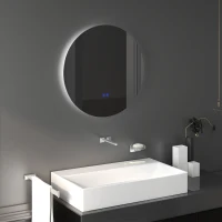 kleankin Oglindă de Baie cu Lumini LED Reglabile, Comutatoare Touch și Design Anti-aburire, Ø60 cm(m-10)