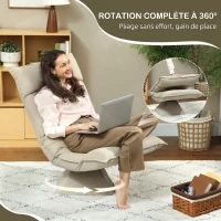 HOMCOM Chaise de sol pivotante à 360°, fauteuil pliable en velours avec dossier réglable 5 positions, 70x62x95cm, beige(m-4)