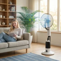 HOMCOM Pedestal Fan with Water Mist Spray 3 Speeds 2.8L Water Tank, White(m-2)
