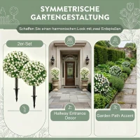 HOMCOM Künstliche Rosenkugeln UV-beständig für den Außenbereich, Set aus 2 Rosenbäumen, 55 cm, Weiß(m-5)