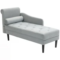 HOMCOM Chaise Longue con Rivestimento Trapuntato Effetto Velluto Grigio, in Legno Massello e Spugna, 146x61x82.5 cm(m-1)