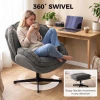 HOMCOM Armchair with Adjustable Footstool, 360° Swivel Chenille Cloud Accent Chair with Thick Cushion, Steel Base, Grey(m-5)