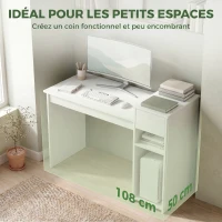 HOMCOM Bureau informatique avec tiroir et étagère, bureau d'ordinateur avec support d'unité centrale, 108 x 50 x 82 cm, blanc(m-6)