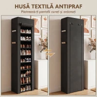 HOMCOM Pantofar 10 Etajere, Cover Antipraf, 20 Perechi, 45 x 30 x 175 cm, Negru(m-6)